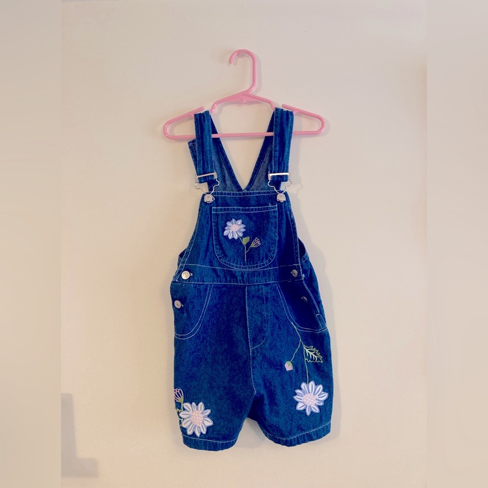 Vintage ICZ 90s Denim Overalls with Floral Embroidery 100% Cotton Size 3X
